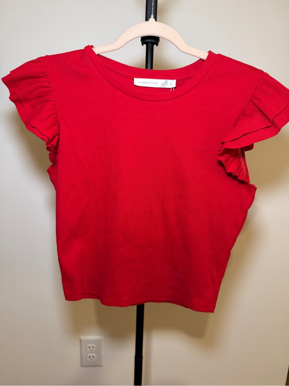 Altar'd State Bright Red Flutter Sleeve Knit Top
